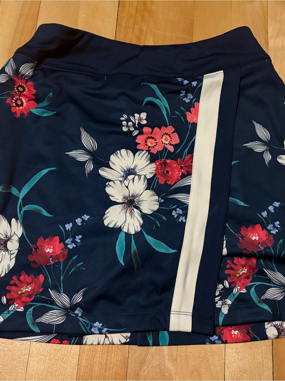 Navy Floral Athletic Skort with Tan Stripe